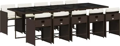 Produktbild von vidaXL 11-tlg. Garten-Essgruppe mit Kissen Braun Poly Rattan