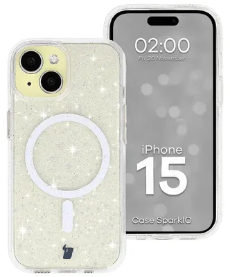 Produktbild von Glitzer Hülle mit Magnetring für iPhone 15, Bizon Case SparklO, Transparent mit Glitzer