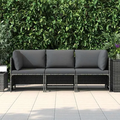 Produktbild von 3-Sitzer-Gartensofa mit Kissen Grau Poly Rattan Model313499