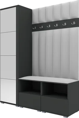 Produktbild von Garderoben-Set Nela II LUX mit Spiegel, gepolsterte Garderobe 150 cm mit Doppel-Sitzbank, Wandpaneelen und Stauraum (Farbe: Graphit + Trinity 32)