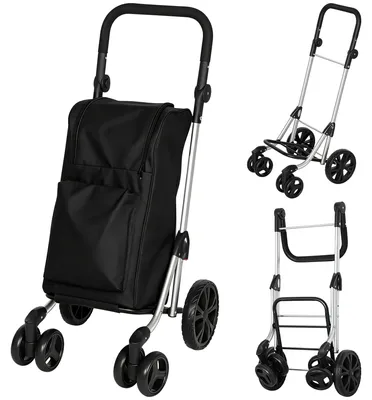 Produktbild von Einkaufstrolley, 46 Liter Tasche, Faltbarer Einkaufswagen mit Kühltasche, verstellbarer Griff, Aluminiumrahmen, Schwarz