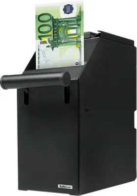A black cash drawer with a 100 Euro banknote inserted.