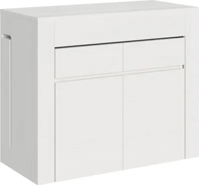 Produktbild von ITAMOBY - Ausziehbarer Konsolentisch 90x42/302 cm Evolve Esche weiß mit unterer und oberer Sitzbank mit Innenverlängerungen