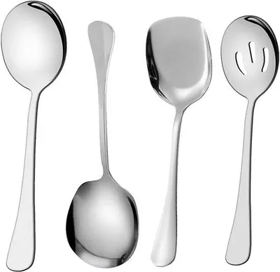 Image de Ensemble de 4 grandes cuillères de service en acier inoxydable, polies miroir, résistantes à la corrosion et sans nickel – polyvalentes pour la cuisine, les restaurants et les buffets