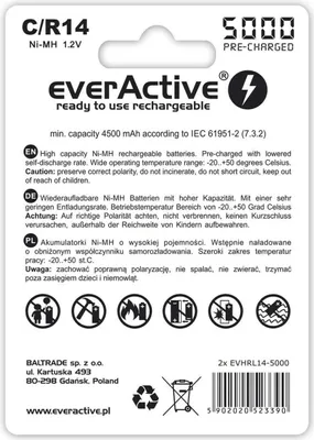Produktbild von Akkus everActive Ni-MH R14 C 5000 mAh Professional Line