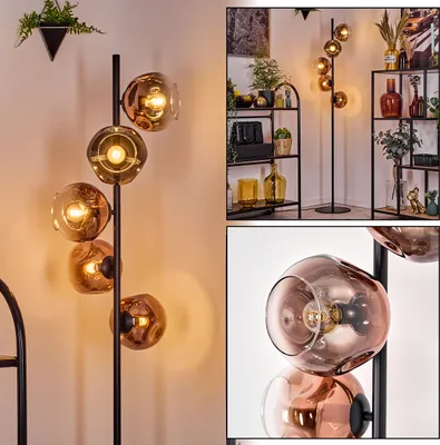 Produktbild von Villamare Stehlampe aus Metall/Glas in Schwarz/Kupfer/Klar, Retro/Vintage-Design