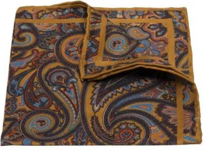 Produktbild von Herren Einstecktuch aus Seide gelb mit Paisley-Muster für formelle Anzüge