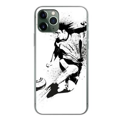 Produktbild von MuchoWow® Handyhülle Schutzhülle Hülle für iPhone 11 Pro Eine Illustration einer Person, die einen Fußball in Richtung Tor schießt - Jungen - Junge - Kind Silikon Softcase Handy Hülle - Handy