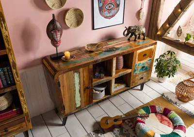 Produktbild von MASSIVMOEBEL24 Sideboard Altholz 150x40x86 mehrfarbig lackiert SIXTIES #101