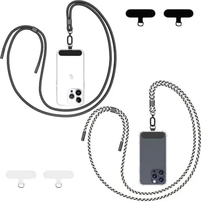 Produktbild von PolkaHome® Universelle Telefonkette – Verstellbarer Trageriemen mit 4 Pads, 160 cm, Schwarz