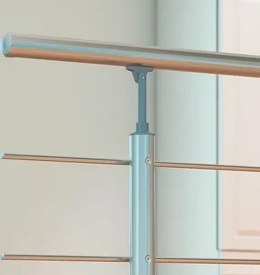 Produktbild von Dolle Brüstungsgelander zur Wandmontage 1,5m Aluminium mitlaufende Edelstahlstäbe, Pfosten und Handlauf rund