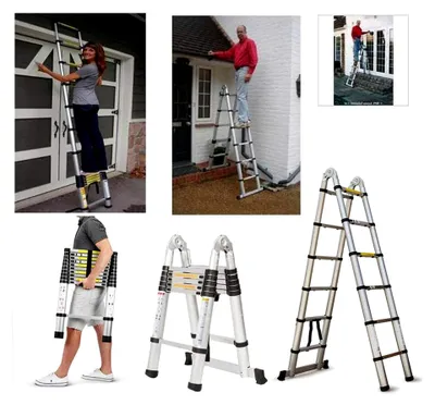 Produktbild von 3,8 m Teleskopleiter mit Stabilisator, 1,9 + 1,9 m Klappleiter, ausziehbar, A-Rahmen Leiter, rutschfeste Ausziehleiter, 150 kg Tragfähigkeit
