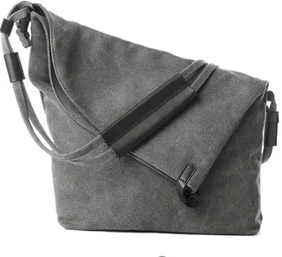 Obrázek produktu pro Plátěná kabelka přes rameno, dámská taška, kabelka, retro taška, messenger bag, nákupní taška, vintage kabelka, shopper bag, kabelka do školy, na cesty, do města a na volný čas (šedá)