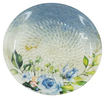 Image de Assiettes en céramique Kaladia, bleues avec une fleur bleue - assiettes peintes à la main avec un joli décor - assiettes à râper - lavables au lave-vaisselle - Fabriquées en Espagne
