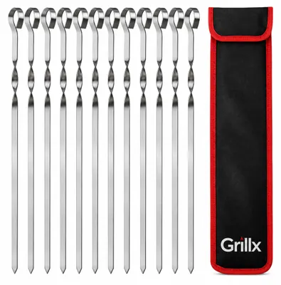 Produktbild von Grillx Grillspieße 12 Stück – Edelstahl 40cm – Kebab & Marshmallow Spieße – BBQ & Kamado Zubehör