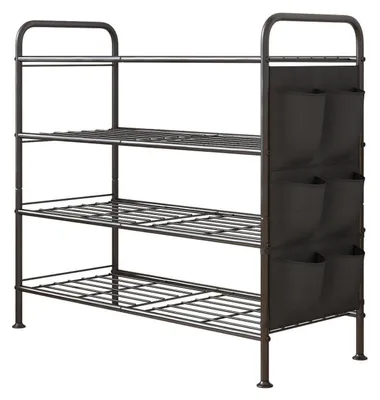 Productafbeelding van Schoenenrek, 4 niveaus, metalen, zwart, met zijvakken, 71x29x64 cm