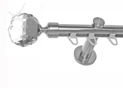 Produktbild von Innenlauf Gardinenstange Edelstahl Look 20mm Wandträger 1-läufig Kristall Kugel, Länge wählbar H30 E87