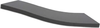 A dark gray, curved foam material is shown against a white background.