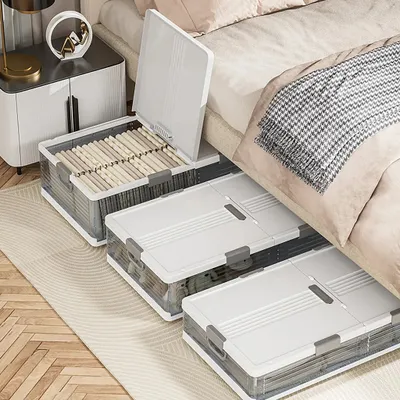 Obrázek produktu pro Úložný box pod postel s víkem velká kapacita 101*51,5*24cm Bílý, poloprůhledný