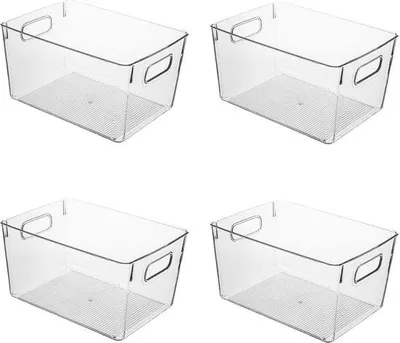 Image de Boîtes de rangement en plastique transparent pour le réfrigérateur, les placards, le garde-manger et la cuisine - Organiseurs transparents pour le rangement des aliments, des fruits, des légumes, des produits d'entretien et des vêtements
