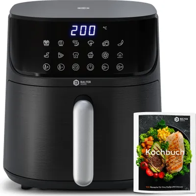 Produktbild von Balter Heißluftfritteuse XXL, 5,5L, 1500W, Airfryer, ohne Öl, 12 Programme, Touch-Display, 100 Rezepte, Edelstahl, Schwarz
