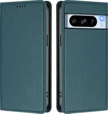 Image de Étui en cuir pour Google Pixel 8 Pro, étui à rabat magnétique en cuirPolyuréthaneavec support, vert