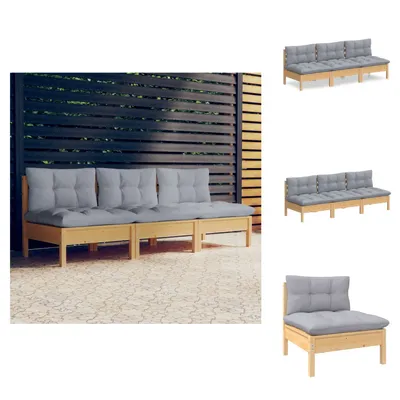 Produktbild von vidaXL 3-Sitzer-Gartensofa mit Grauen Kissen Massivholz Kiefer -  Gartensofas