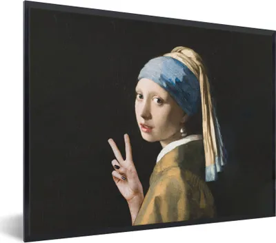 Produktbild von MuchoWow® Gerahmtes Poster Das Mädchen mit dem Perlenohrring - Vermeer - Frieden 80x60 cm - Poster mit Schwarzem Bilderrahmen Wandposter Rahmen Foto Bilder - Schwarzem - Mit Gestell