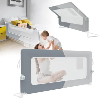 Image de XMTECH Protection anti-chute lit, Protection de sécurité, Barrière de lit pliable, Protection anti-chute lit enfant, Barrière de lit bébé [Gris foncé+gris clair, 180cm, Un seul côté]