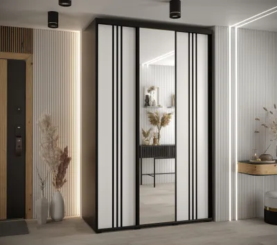 Obrázok produktu pre Šatníková skriňa YVONA 7 - 150/60 cm, čierna / biela / čierna