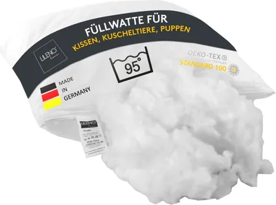 Produktbild von LILENO HOME Füllwatte 1kg im praktischen Vlies Beutel - Füllmaterial u. Füllwatte für Kuscheltiere, Kissen, Basteln - Kissen Füllung waschbar bis 95 °C - perfekt als Watte o. Bastelwatte