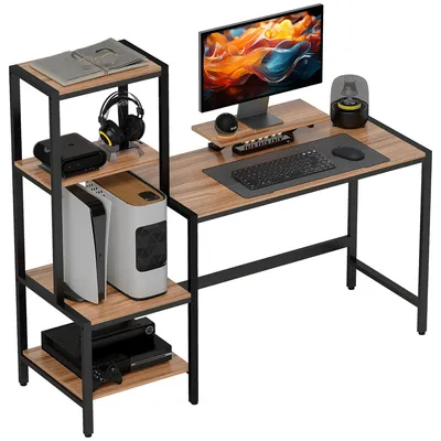 Produktbild von HOMCOM Schreibtisch Computertisch mit Monitorständer, CPU-Ständer, Druckerablage