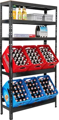 Produktbild von Getränkekistenregal BODENSEE | HxBxT 180x100x30cm |  6 Kisten + 3 Boards | Schwarz