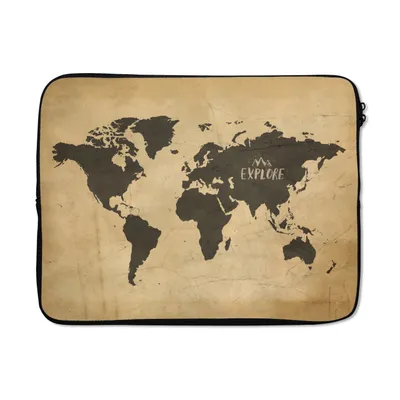 Produktbild von MuchoWow® Laptop Hülle 15 Zoll Weltkarte - Vintage - Braun Laptoptasche - Laptoptasche - Sleeve - Rundum-Schutz