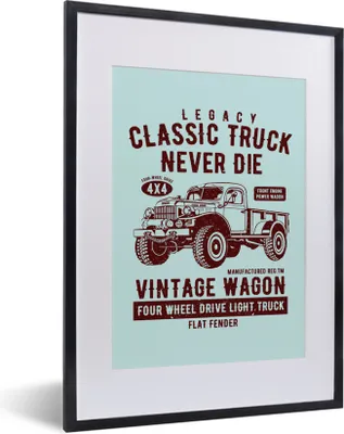 Produktbild von MuchoWow® MuchoWow® Gerahmtes Poster Mancave - Auto - Retro - Blau 30x40 cm - Poster mit zchwarzem Bilderrahmen - Wandposter Schlafzimmer