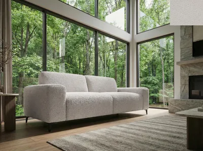 Productafbeelding van SOGNO 3-zitsbank – Modern designbank met gestructureerde EGON - 25 beige bouclé stof, premium bank voor de woonkamer - 206 cm