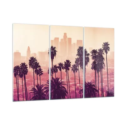 Produktbild von Bilder auf glas - 3 Teile - Elche Angeles Palmen - 105x70cm - Glasbilder - Wandbilder - Bilder - zum Aufhängen bereit - Wanddekoration aus Glas - Glas Bilder - Wandbild auf Glas - GCE105x70-4285