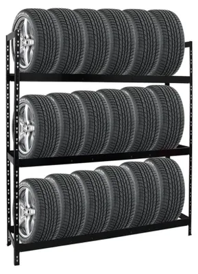 Produktbild von Reifenregal TIGER XL | HxBxT 200x180x45cm | 300kg Fachlast | bis zu 21 Reifen auf 3 Ebenen | Schwarz