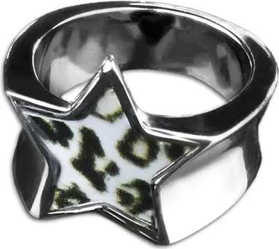 Produktbild von viva-adorno Gr. 53 (16,8 mm Ø) Edelstahl Damen Ring Stern Buntes Motiv Animal Print Muster Fingerring Rockabilly RS46 Leo weiß