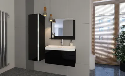 Produktbild von FURNITECH JENNY 2 60 Badezimmer Bademöbel Badeschränke Set (Schwarz, LED RGB (16 Farben))