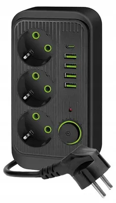 Obrázek produktu pro Kobi vícezásuvková lišta, 3 zásuvky, 4x USB, 1x USB-C, 5 metrů, s vypínačem
