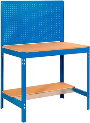 Produktbild von PROREGAL Werkbank BUFFALO mit Werkzeugwand | HxBxT 84x120x61cm | Traglast 600kg | Blau
