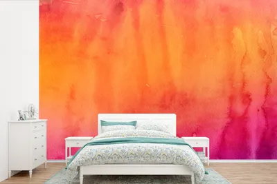 Produktbild von MuchoWow® Fototapete für Wohnzimmer oder Schlafzimmer Wandtapete Vinyl Motivtapete Aquarell - Rosa - Orange - 390x260 cm - Papiertapete