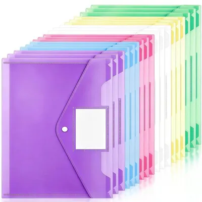 Obrázok produktu pre Dokumentové priečinky formátu A4, 18 kusov, 6 farieb, plastové, priehľadné, s poľom na označenie