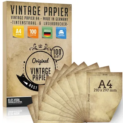 Produktbild von 100 Stück DIN A4 Vintage Briefpapier 100g/m - Altes Bastelpapier