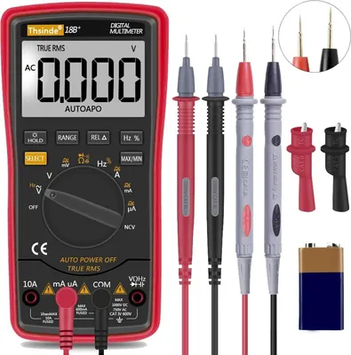 Produktbild von Digitalmultimeter TRMS 6000 mit automatischer Bereichswahl, mit Batterie, Krokodilklemmen, Messleitungen, AC/DC-Spannung/-Konto, Spannungsalarm, Ampere/Ohm/Volt, Multitester/Diode (rot)