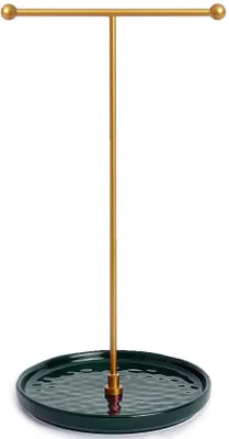 Produktbild von Keramische Sieradenstandaard mit 15 cm Basis und 30 cm Höhe, Schmuckbaum für Ketten, Armbänder, Ringe, Ohrringe und Hänger, mit grünem Dekor