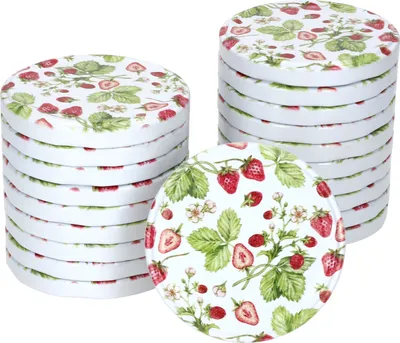 Zdjęcie produktu dla zestaw 20 pokrywek do truskawek leśnych TO82 Wymienne pokrywki do słoików z dżemem