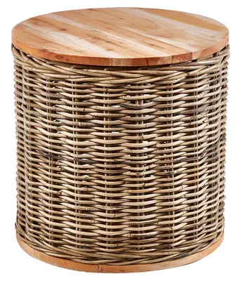 Produktbild von Kobolo Beistelltisch MARTA 51x50 cm Mahagoni Holz und Rattan mit abnehmbaren Deckel | Couchtisch Sofatisch Boho Wohnzimmertisch Nachttisch Korb Tische