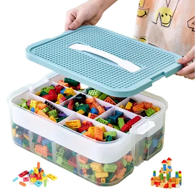 Produktbild von Aufbewahrungsbox für Bausteine mit Deckel, stapelbar, aus Kunststoff, transparent, für Kinder